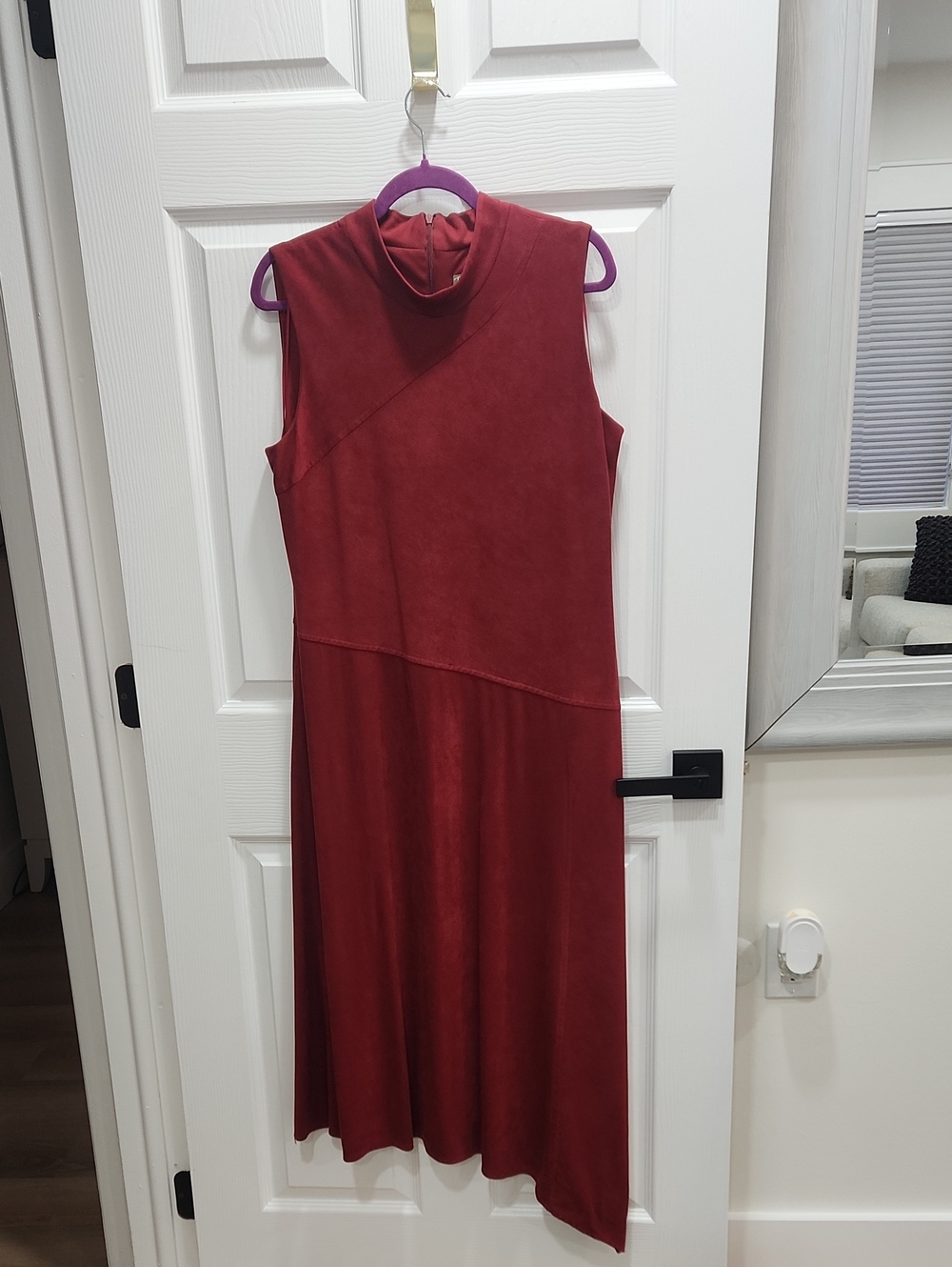 Taylor Sleeveless Faux Suede Mock Neck Midi Dress in Deep Red Sz. 16